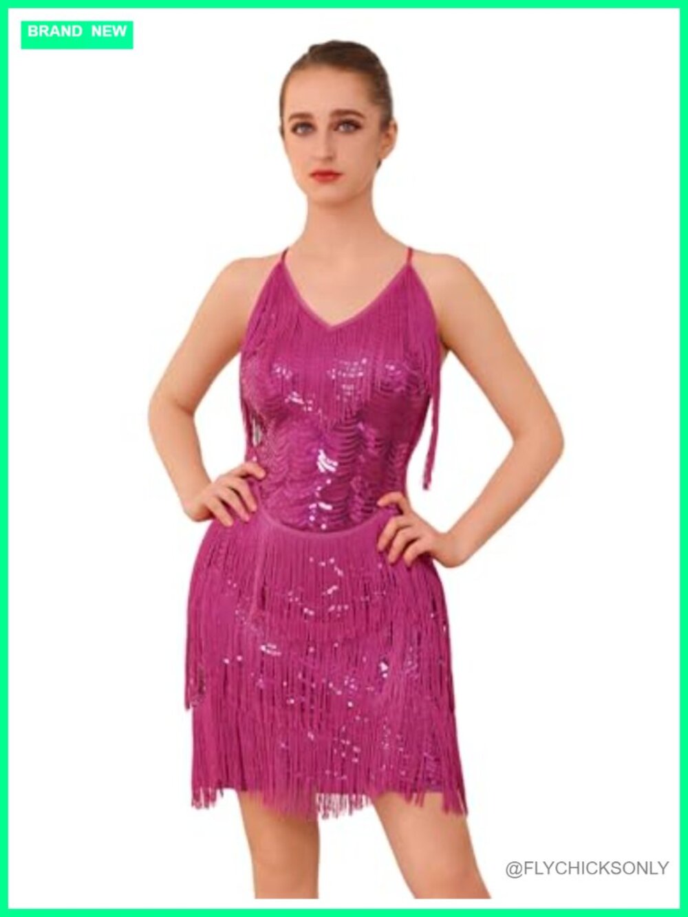 Sequin Fringe Dress Latin Dance Costume 1920s Flapper Salsa Tango Dancewear